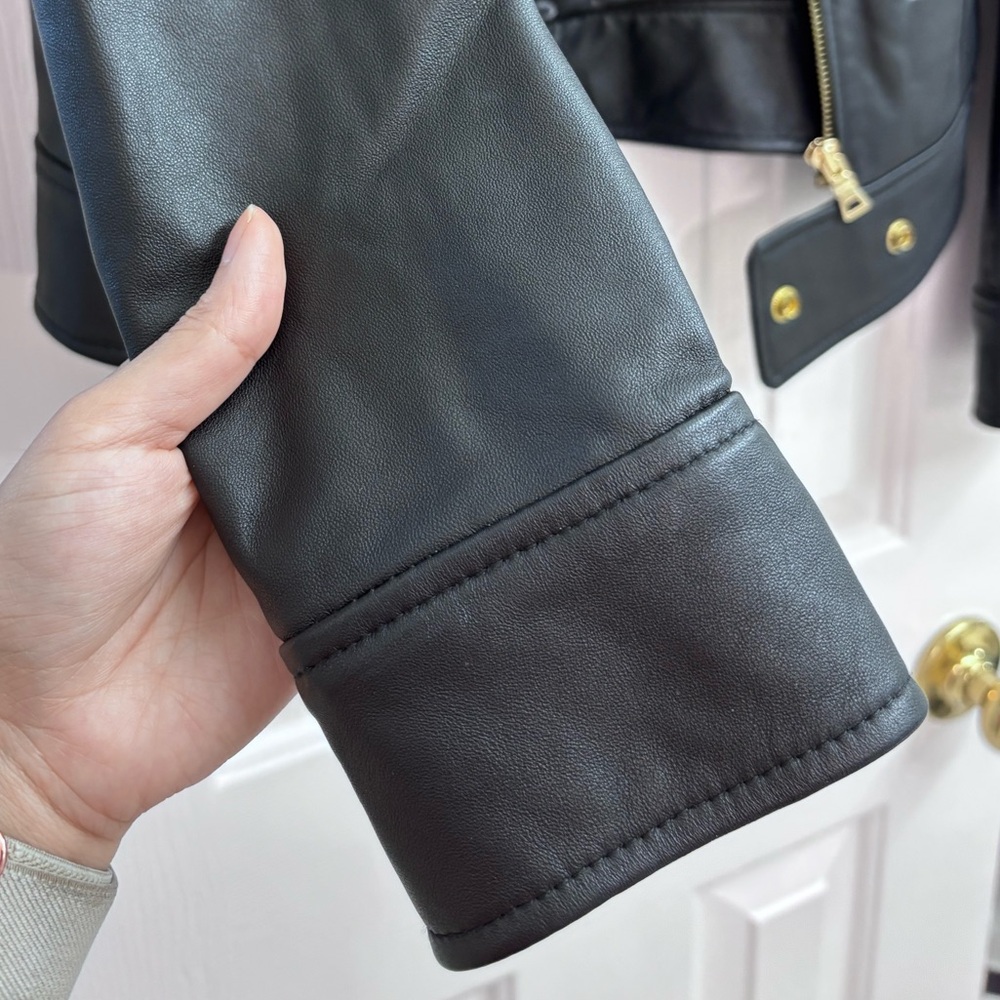 MODA International Genuine Leather Jacket Y2K Fitted Moto‎ in Black - SIZE XS - Picture 12 of 16